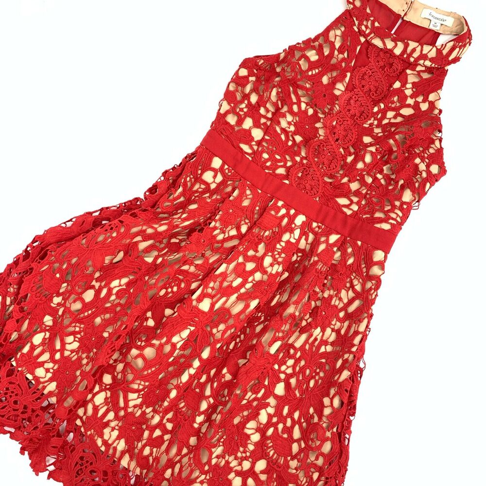 Francesca's Braylee red floral lace A-line dress, Size M - Picture 5 of 11